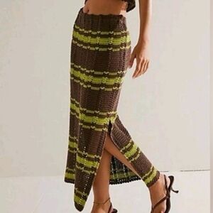 Free People Beach Donni Sweater Skirt Brown/Green Medium